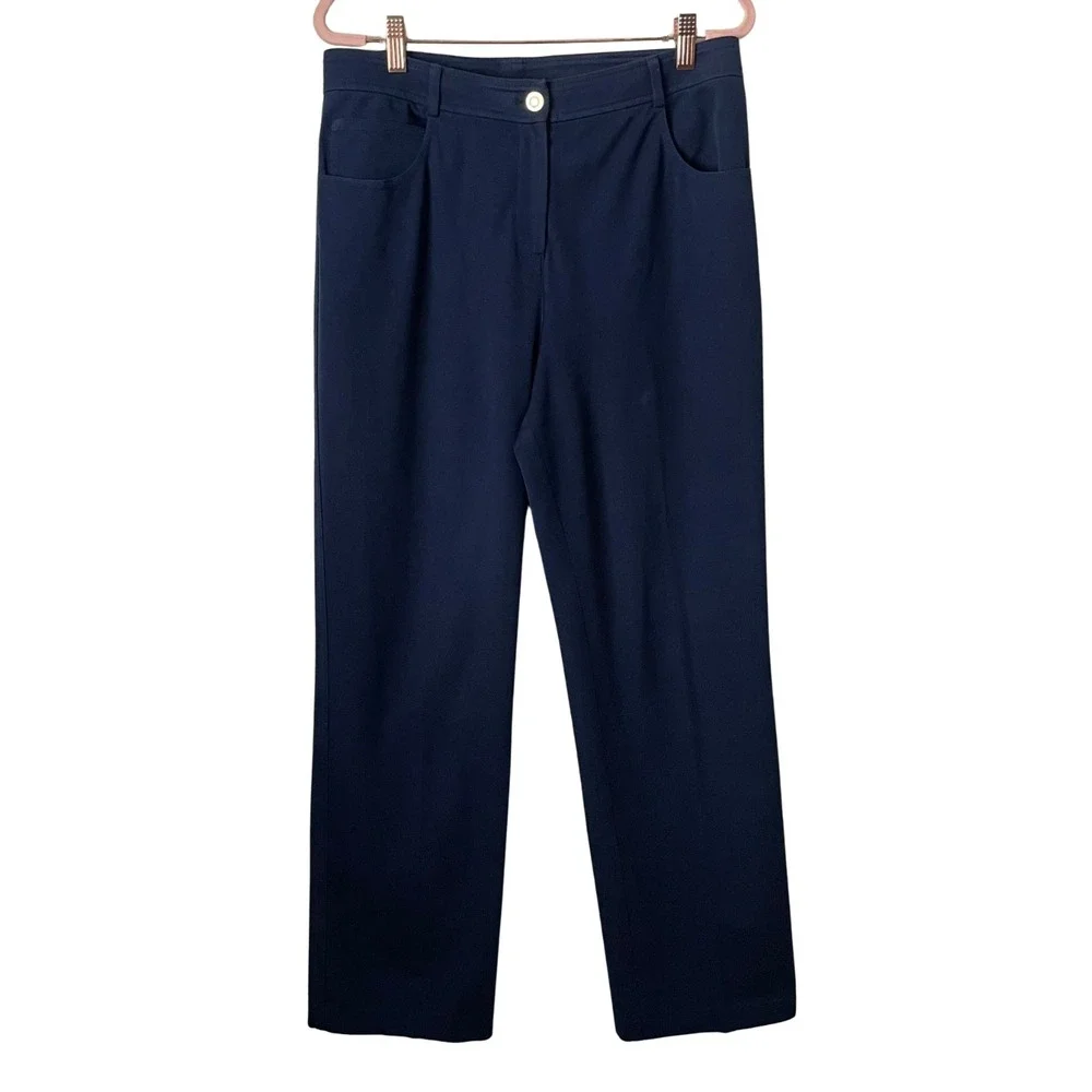 St John Sport Pants Womens Size 8 Navy Blue Straight Leg Quiet Luxury Minimalist